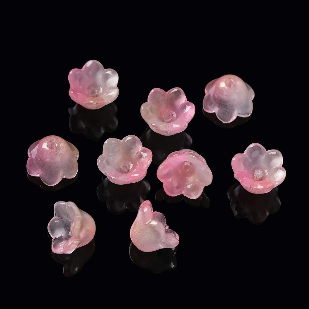 20pcs Colorful Lily of The Valley Flower Shape Bead 12x11mm Lampwork Glass Loose Beads for DIY Craft Jewelry Making Accessories