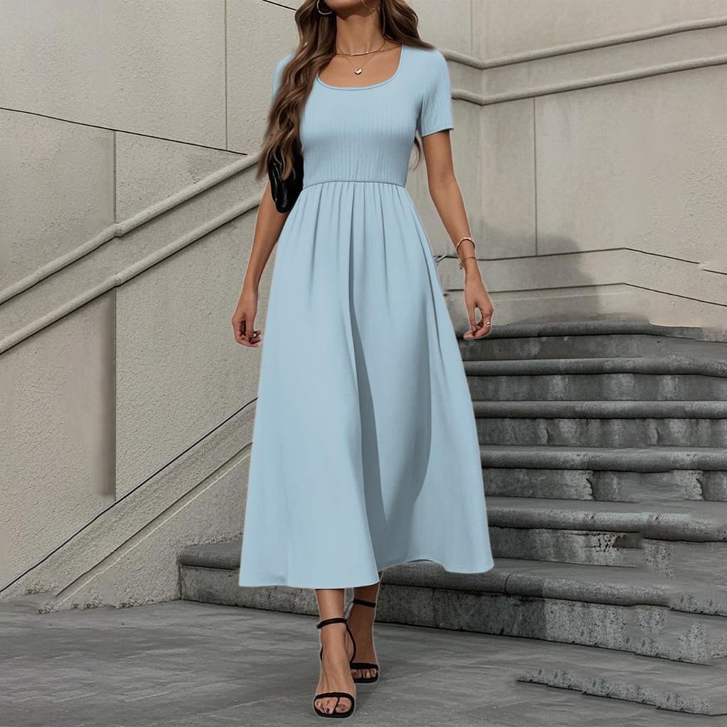 Women's Fashion Casual Short Sleeve Round Neck Splicing Elegant Temperament Dress