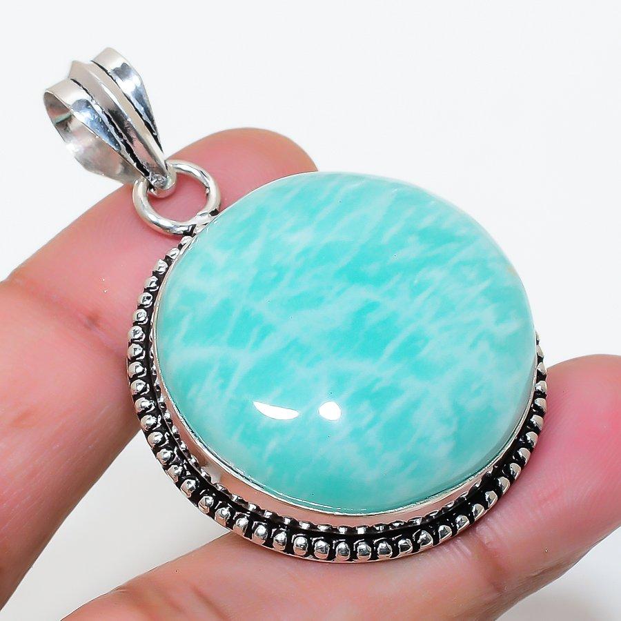 Natural Amazonite Gemstone 925 Sterling Silver Jewelry Pendant 1.89" AP-15964