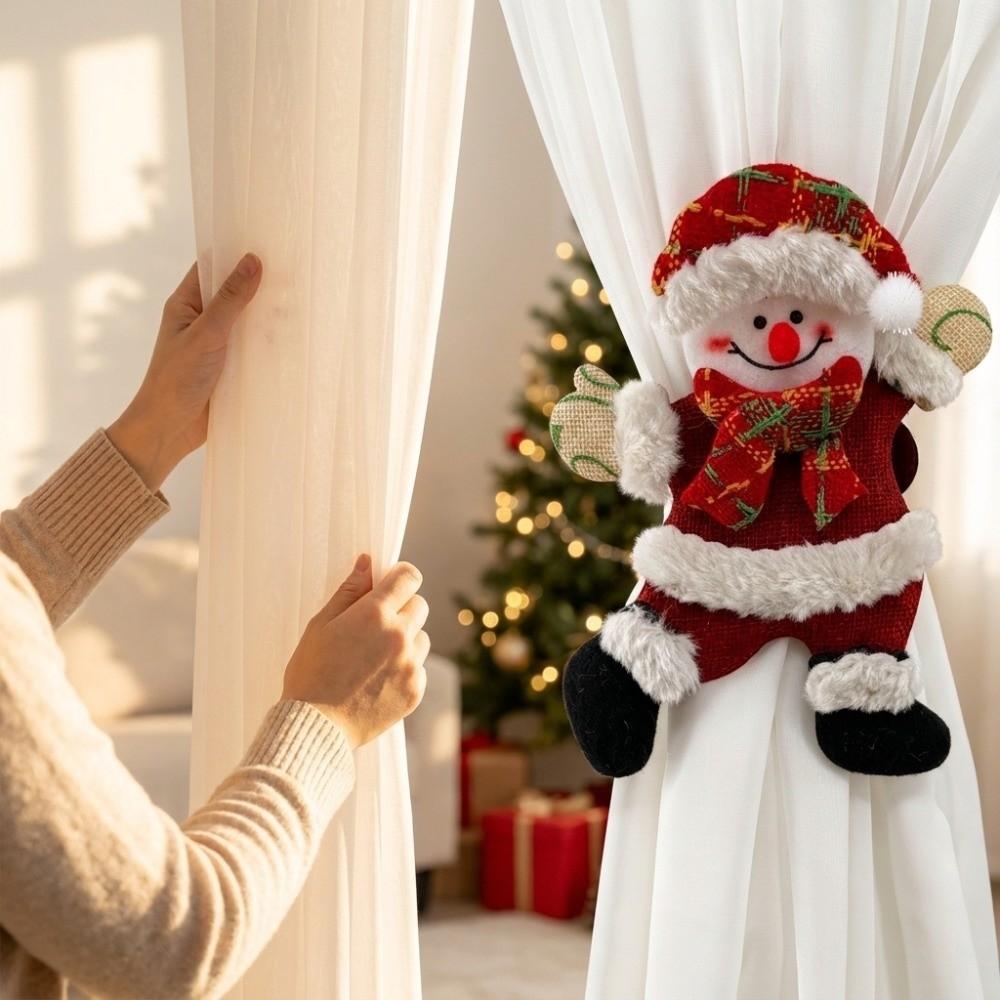 2pcs/set Felt Snowman Curtain Holder Cartoon Doll Window Curtain Fastener New Year