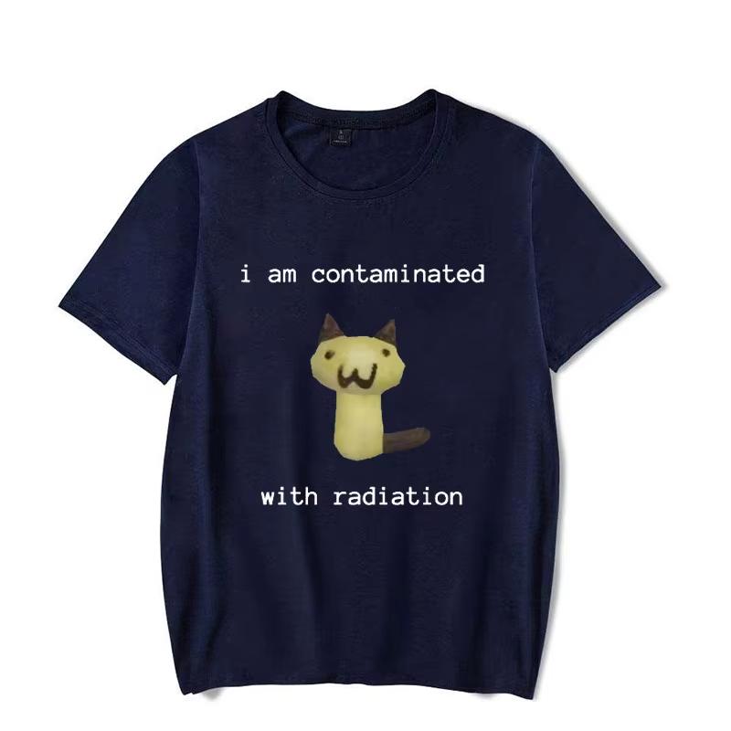 Ik Was Besmet Met Straling Grappig Kat T-shirt Korte Mouwen Unisex En Unisex Retro T-shirt Ronde Hals T-shirt