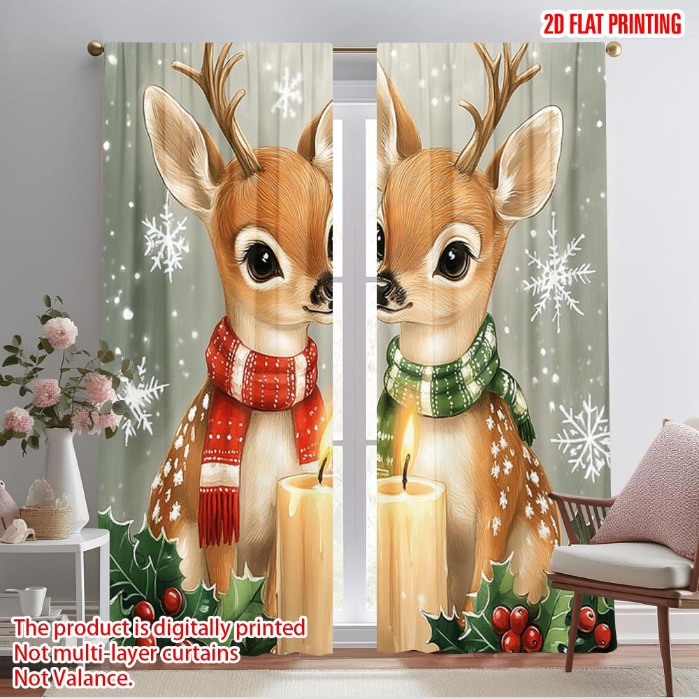 

2pcs,2D plane printing Print Curtains Cute Deer Christmas Snowflakes Holiday (3) Versatile 100% Polyester (without rod) 52.50×116.00 CM 2pcs