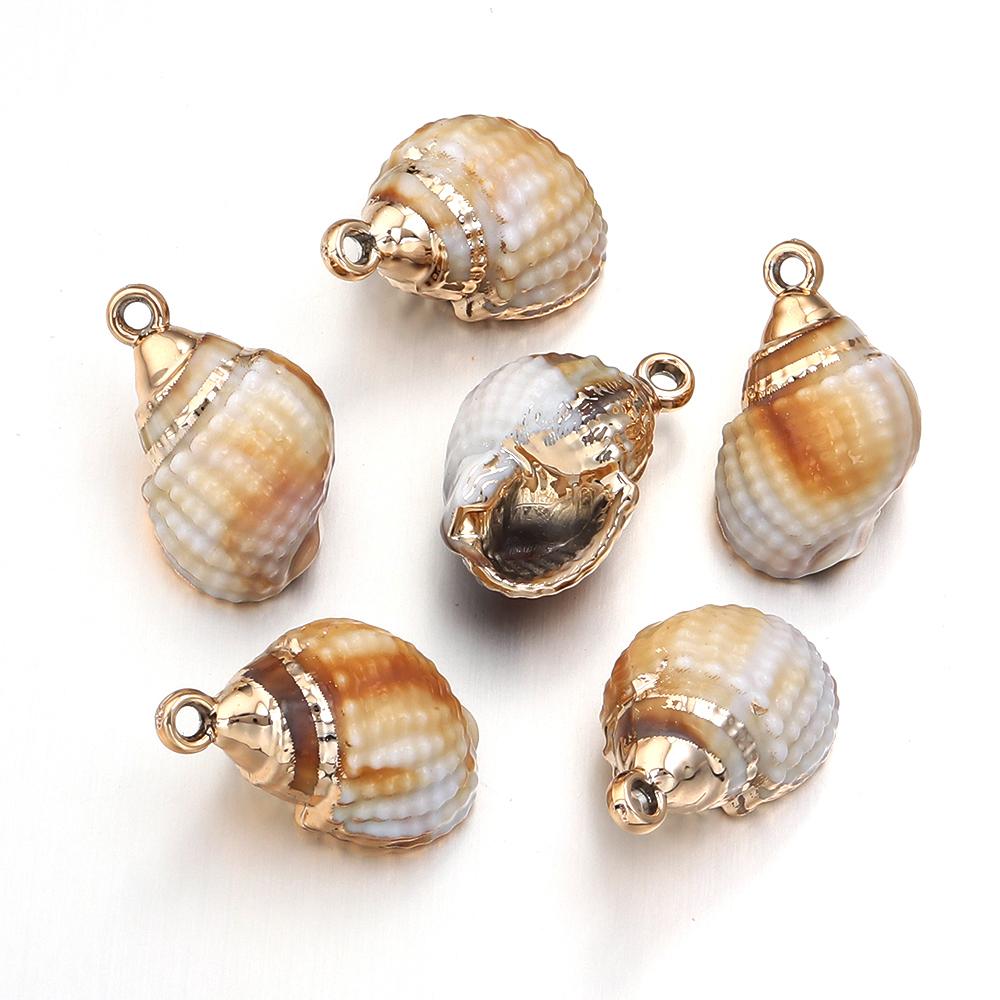 5-10pcs/lot Shell Shaped Acrylic Pendant Gold Plated Conch Scallop Charms Beads For DIY Fashion Keychain Necklace Accessories