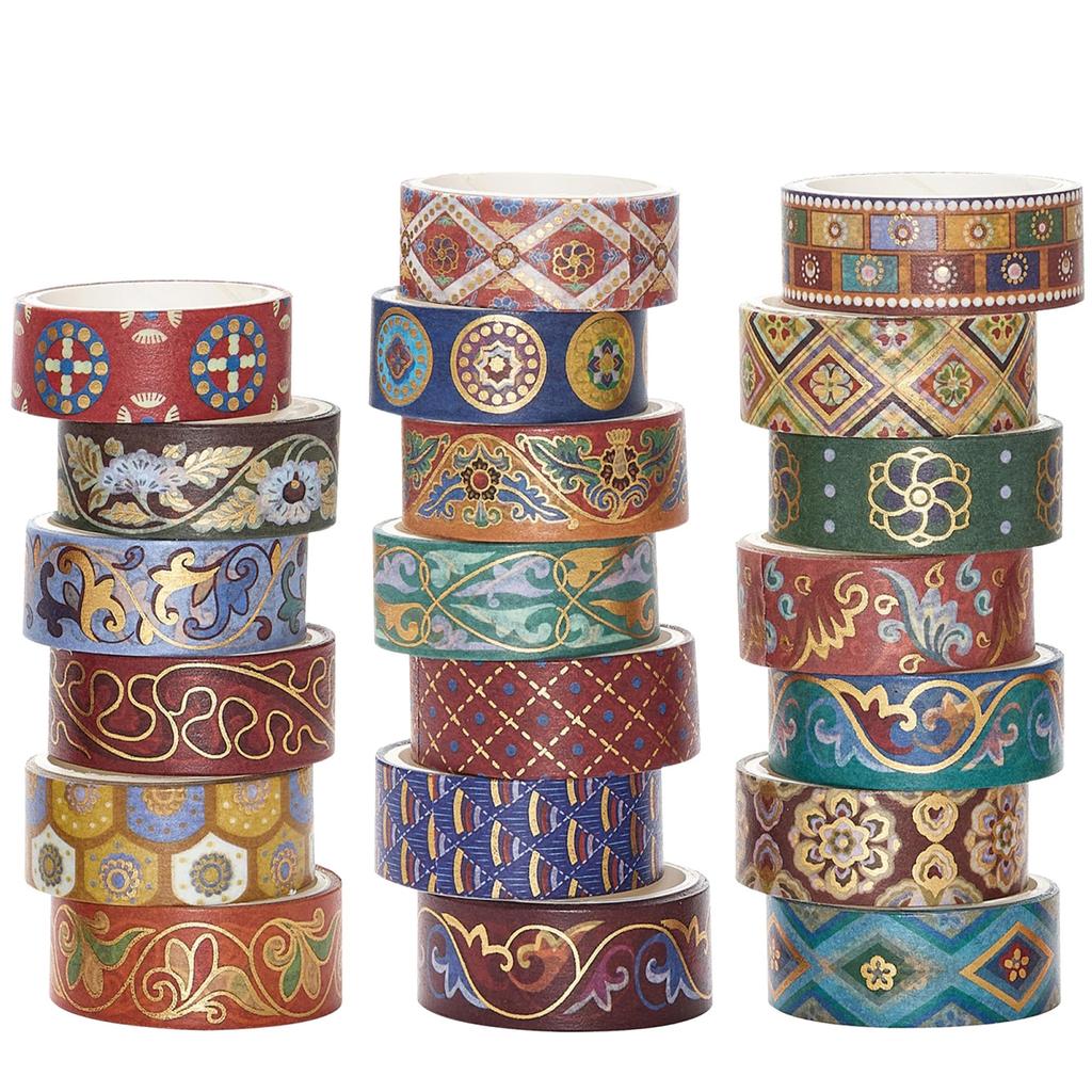 YUBBAEX Set of Masking Tape with Floral and Geometric Washi and Gold Foil Floral Decorating Tape for DIY Bullet and Gift Wrapping 20-Roll