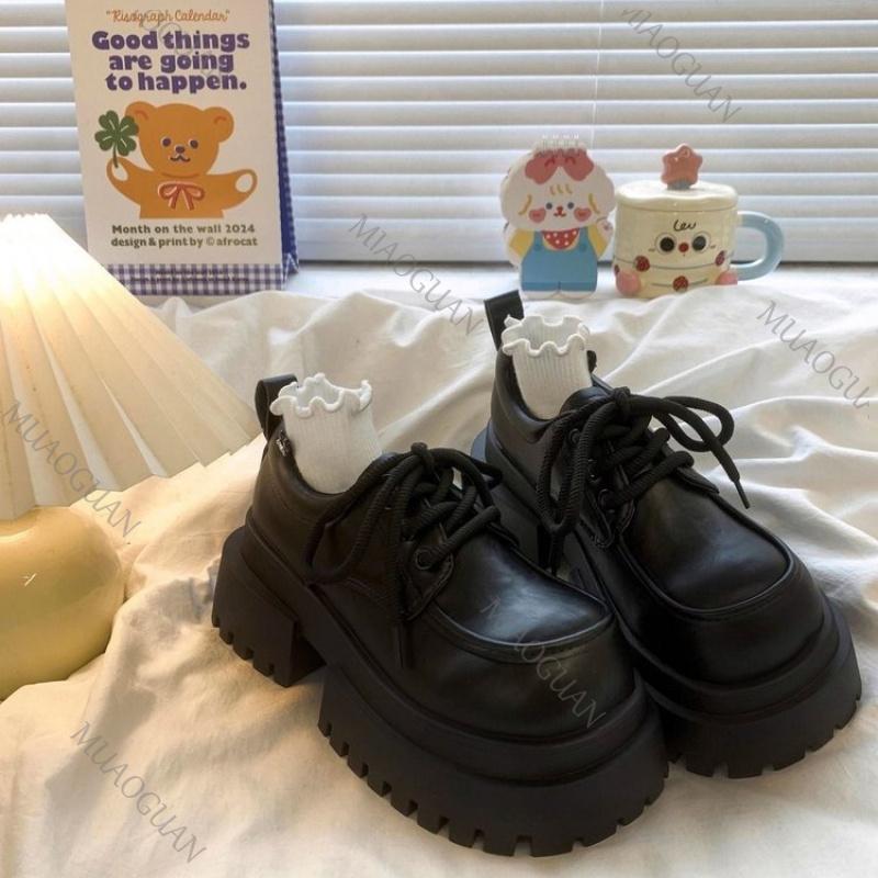 Women's 2026 New Japanese Style Mary Jane Shoes Black Brown Leather Thick Sole Round Toe Comfort Square Heel Lolita Girl's Shoes