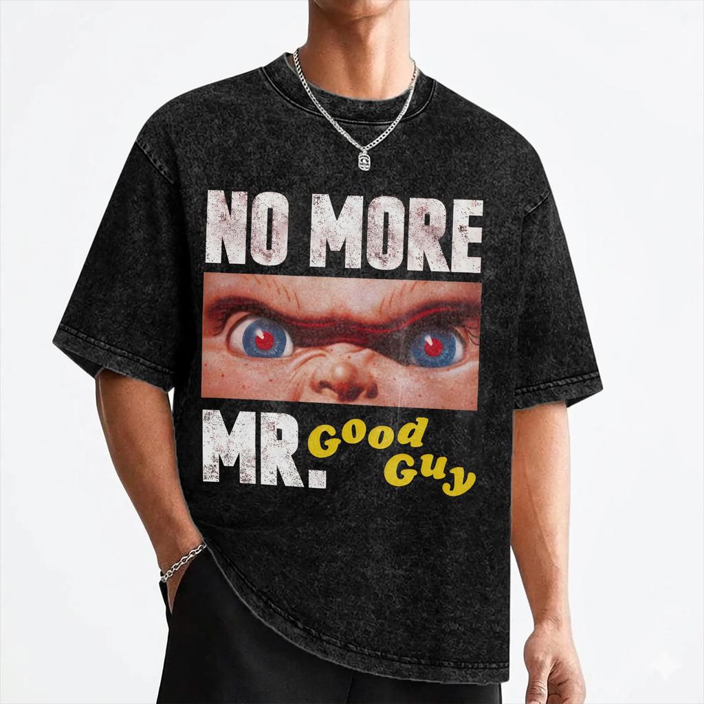 Horror Movie Chuckys T Shirts Washed Short Sleeve Oversize T-Shirts Halloween Novelty Men Women Streetwear Graphic Printed Tees