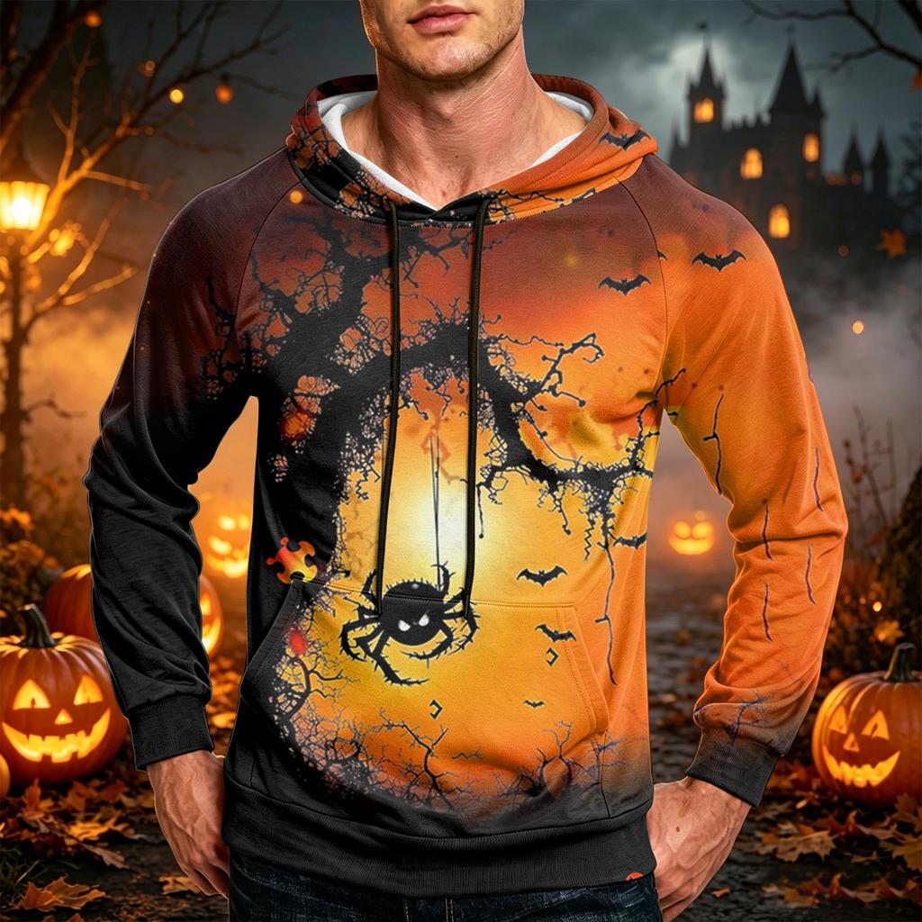 Men's Loose Fit Hoodie with Pocket Drawstring Printed Design for Casual Everyday Wear