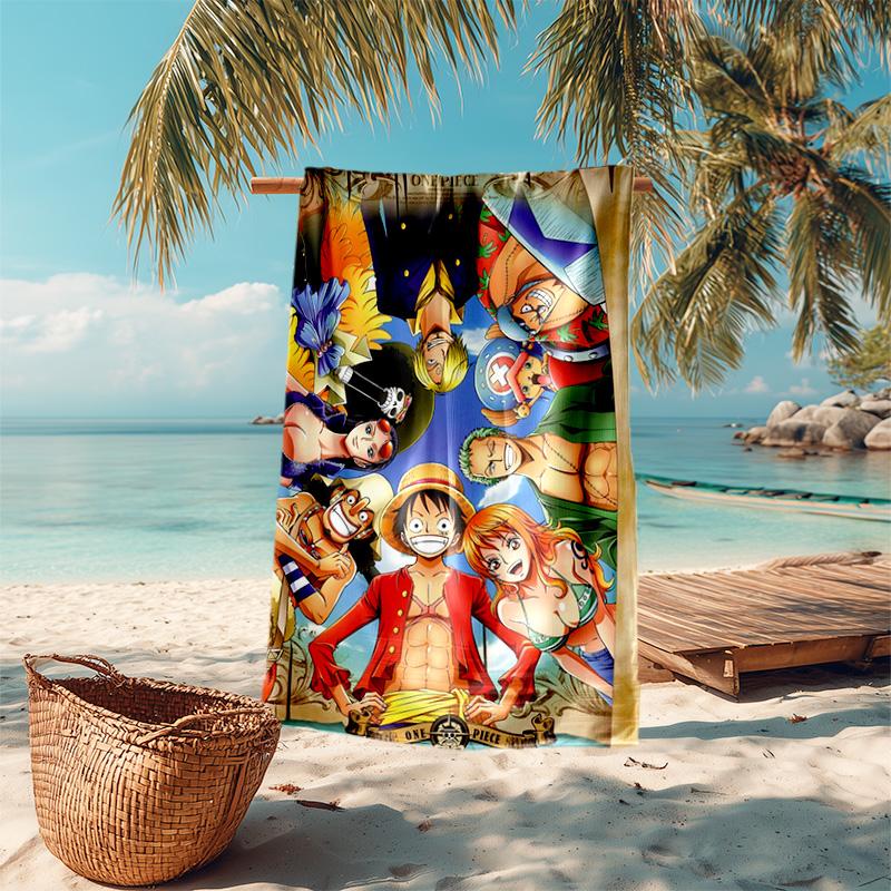 Classic Japanese Element Cartoon ONE PIECE Monkey D. Luffy Beach Towel Outdoor Camping Vacation Swimming Beach Towel Outdoor Absorbent Bath Towel Y15