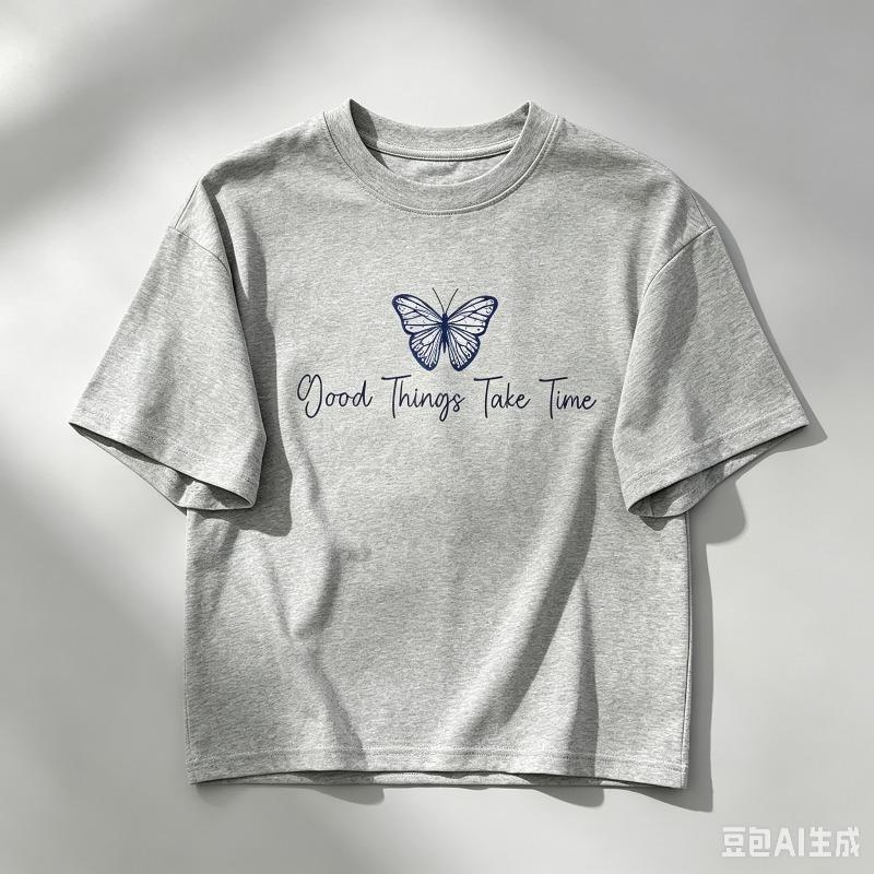 Soft Cotton Minimalist Tshirt Good Things Take Time Slogan Butterfly Graphic Round Neck Daily Short Sleeve Tee