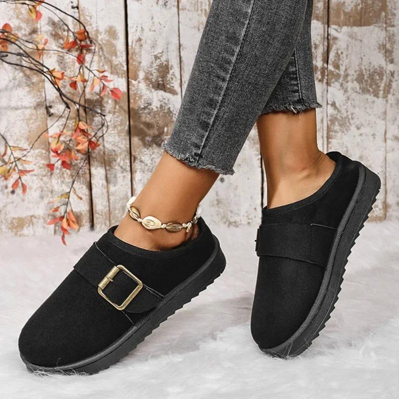 Modische Damen Schneestiefel mit runder Spitze, flachem Boden, großer Größe, zum Hineinschlüpfen, winterwarm, bequeme Stiefeletten, lässige warme Baumwoll-Hausschuhe