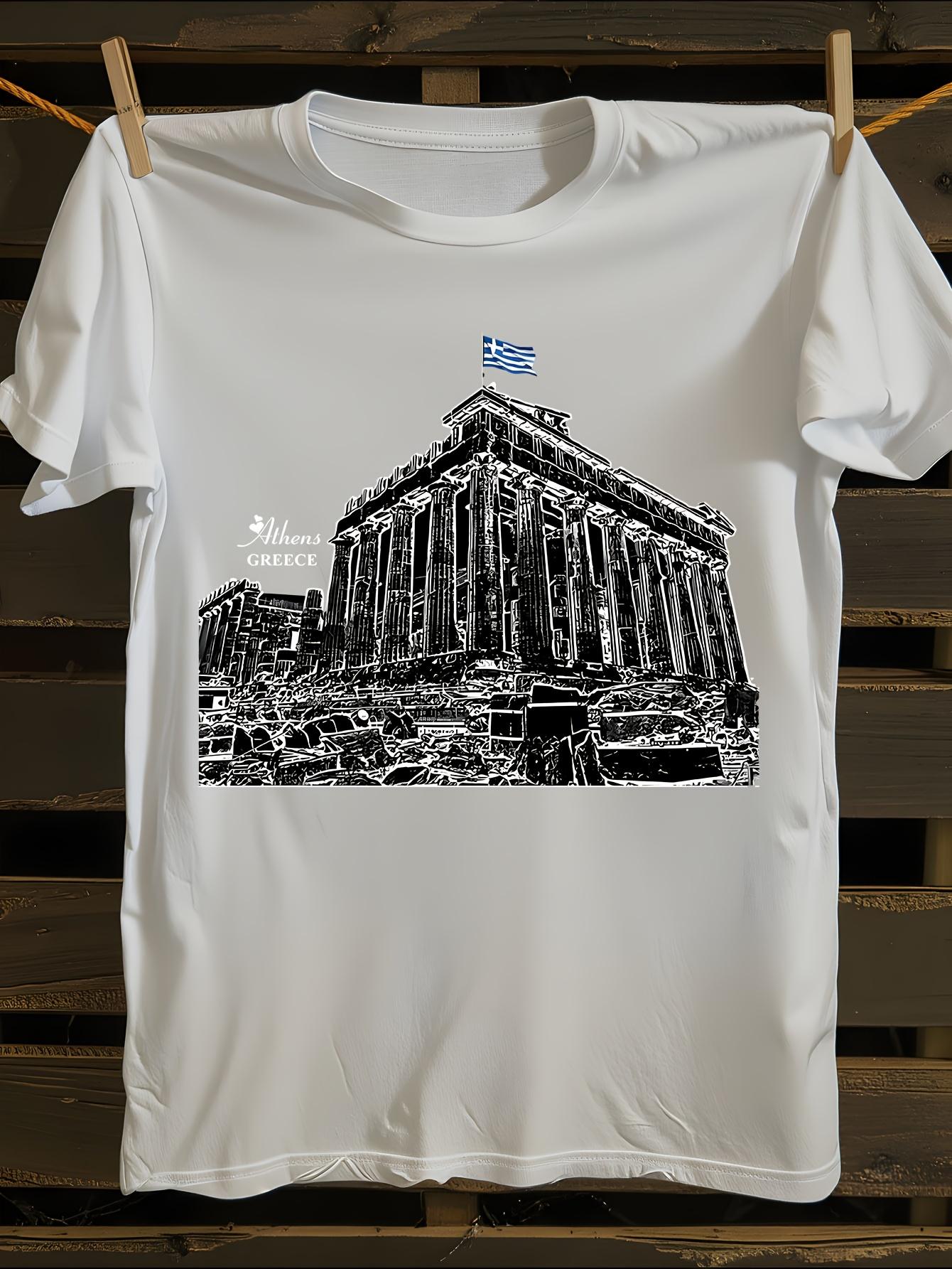 Athens Parthenon Acropolis Greece Flag Print Tshirt M