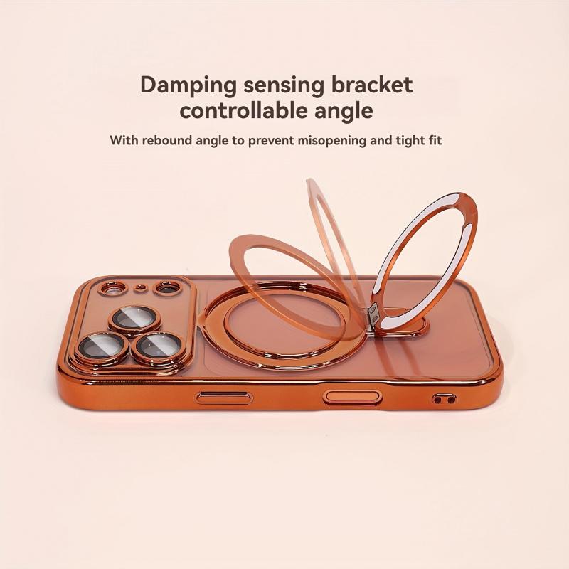 Transparent Plating Wireless Charging Magnetic Case for IPhone 17 16 15 14 13 Pro Max with Lens Protection Bracket Back Cover