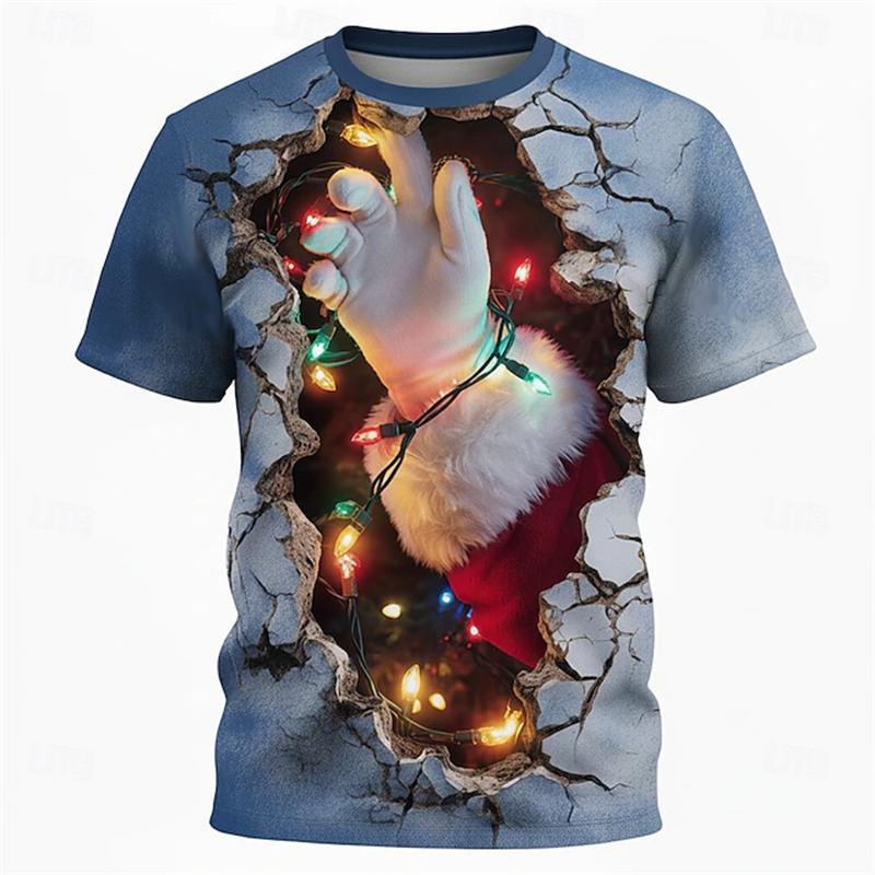 T-shirt da uomo stampata in 3D per Natale Top traspirante Elegante Versatile Girocollo Manica corta T-shirt alla moda Abbigliamento da uomo