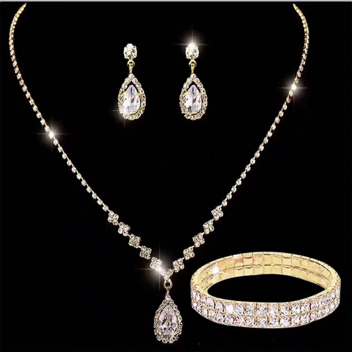 

Свадебные аксессуары, простые и стильные серьги с кристаллами и каплями воды, ожерелье, серьги, браслет, аксессуары для банкета золотой