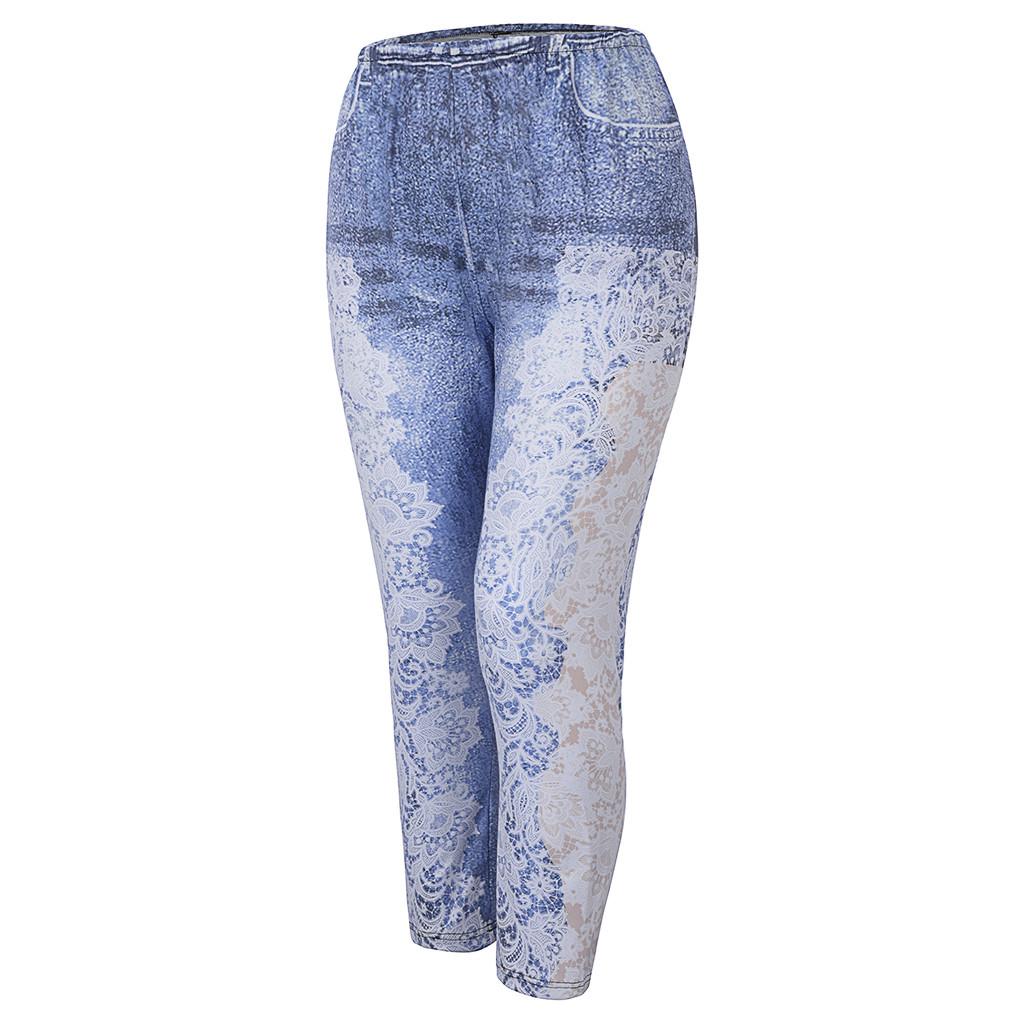 Damen-Leggings, Übergröße, Imitation Cowboy-Druck, elastische Taille, lässige Leggings