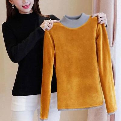 Plus fluweel dik dieptepunt shirt dames winter groot formaat nauwsluitend binnenfluweel verwarming thermisch ondergoed elegante slanke top