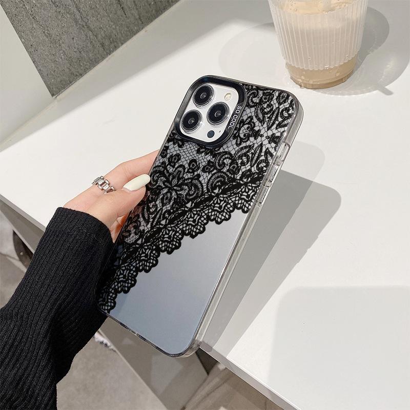 Czarna koronka dla Apple 15 Nowy 14plus Matowy 13 Premium Pokrowiec ochronny 11promax Etui na telefon