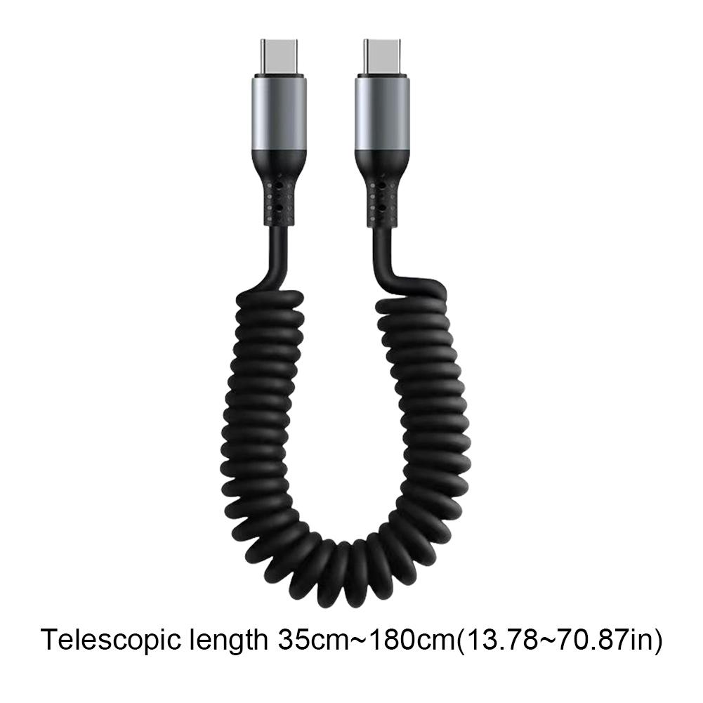 100/66W USB Type C Spring Telescopic Quick Charger Wire 6A Spring Short Data Cable Car Phone Charger USB Cable for iPhone 16 15