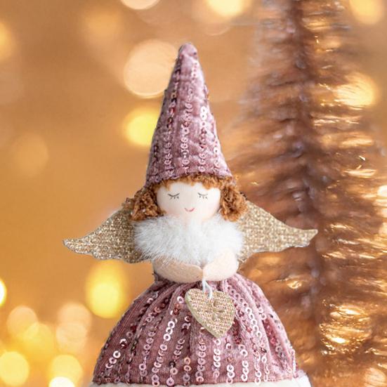 Christmas Angel Doll Ornament Handcrafted Fabric Angel Doll Plush Fairy Elf Figurine for Christmas Party New Year Birthday Wedding Decor