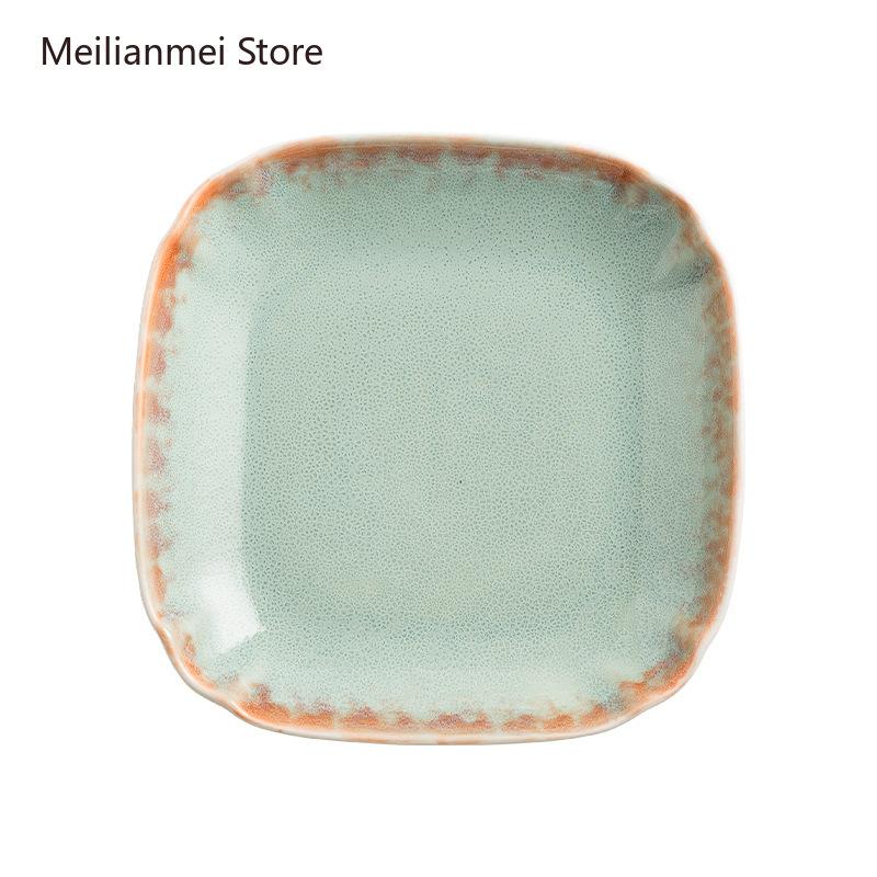 Japanese Ceramic Plate Underglaze Colored Tableware Flat Plates Kitchen Dining Bar Tableware Dinner Plates Square Cake Tray