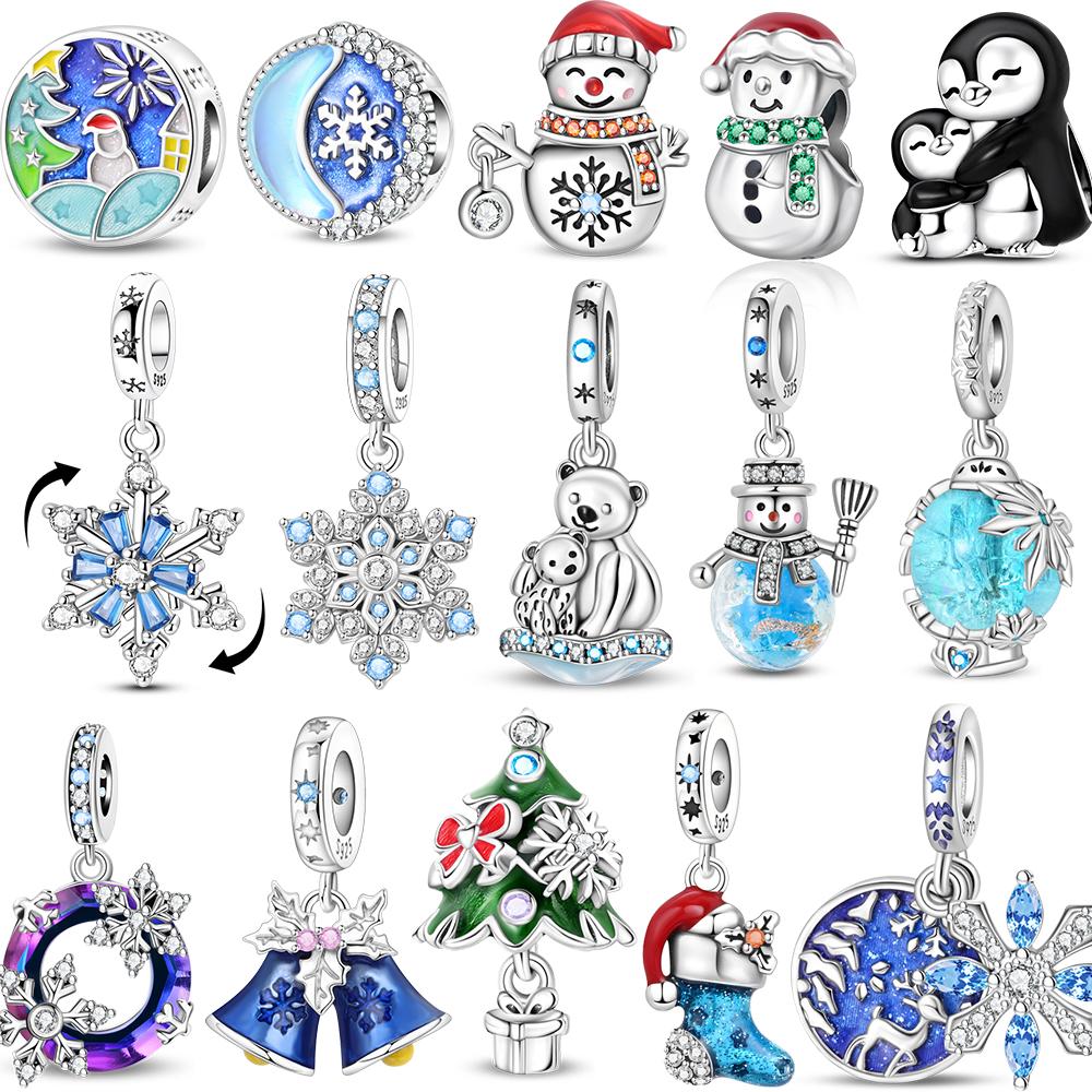 Sparkling Copper Rotating Snowflake & Crystal Snowball Fit Original Bracelet Women Necklace Diy Fine Jewelry