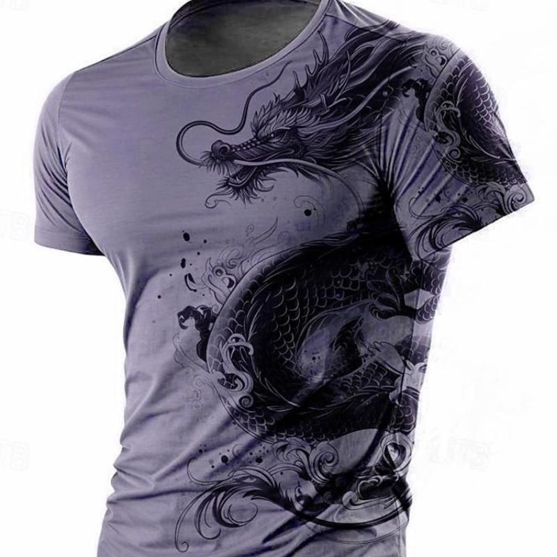 Men's T-shirt 3D dragon print summer daily casual men's street T-shirt short sleeved outdoor sports city fashion men's T-shirt