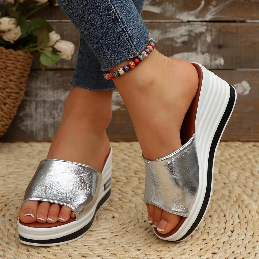 Plus Size Women's Peep Toe Wedge Heel Slides – European & American Summer Fashion