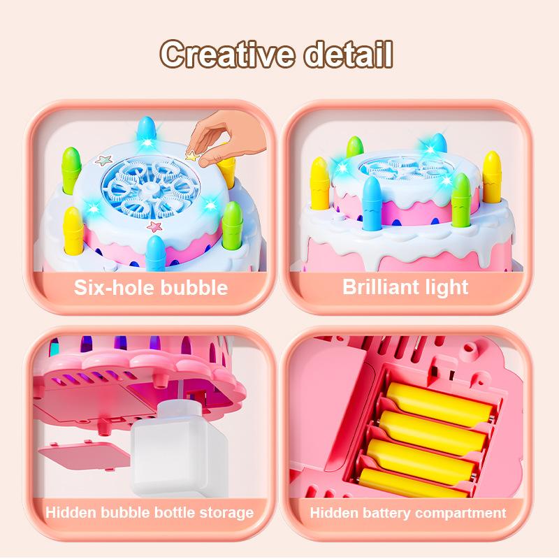 Geburtstagskuchen-Blasenmaschine für Kinder Kawaii Elektrisches Spielzeug Blinkende Musik Automatische Maschine Blasen Kinder Mädchen Schöne Geschenke 6-12J