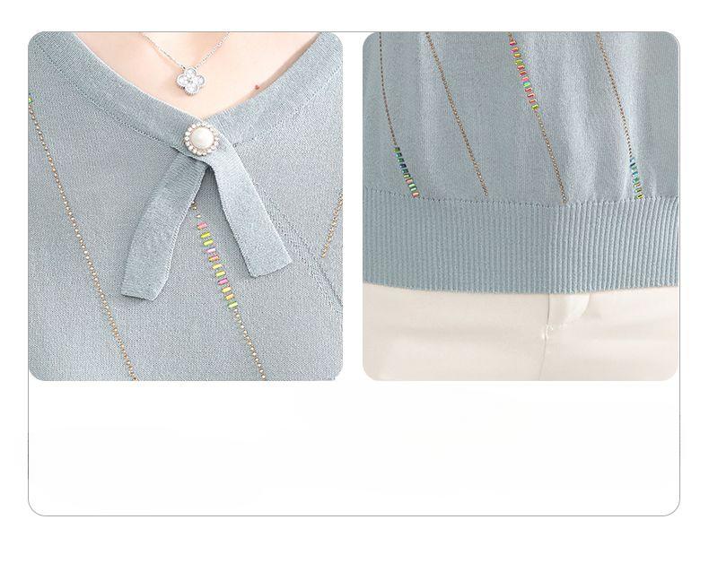 Ice Silk Short Sleeved Women's Knitted T-shirt Mom Summer T-shirt Loose and Thin Small Top