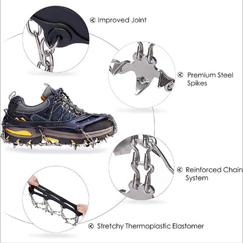 Pair Black Ice Cleats Traction Snow Grips For Shoes and Boots 19 Steel Spikes