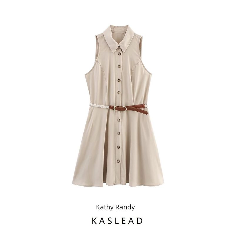 Kaslead New Arrival Women's Clothing Fashion Style with Belt Sleeveless Round Neck Mini Dress 5029114 710
