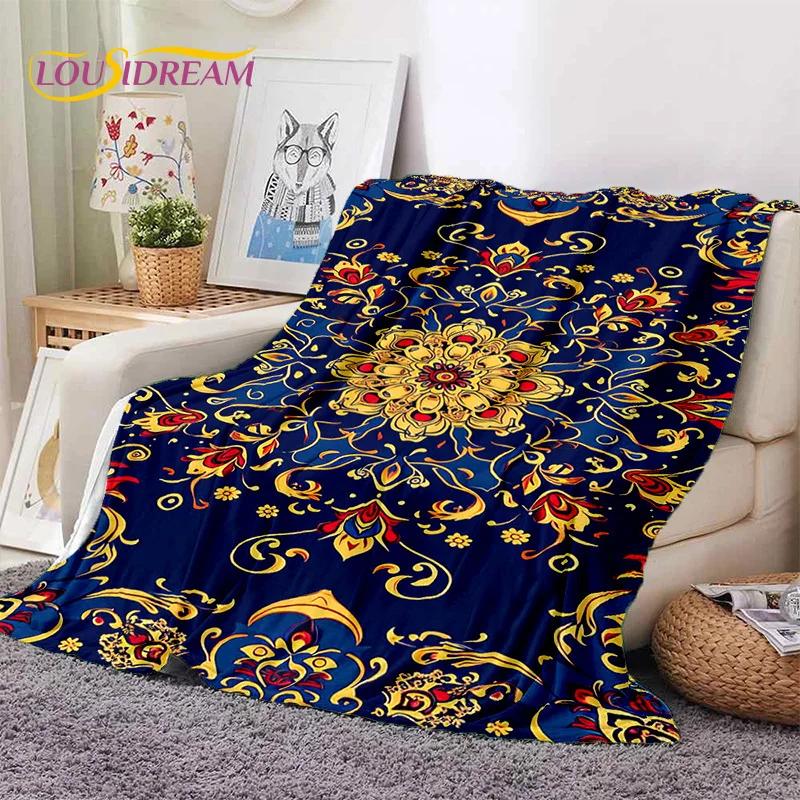 Turkey Persian Bohemian Mandala Flower Soft Flannel Blanket for Bed Bedroom Sofa Picnic,Throw Blanket for Outdoors Leisure Gift