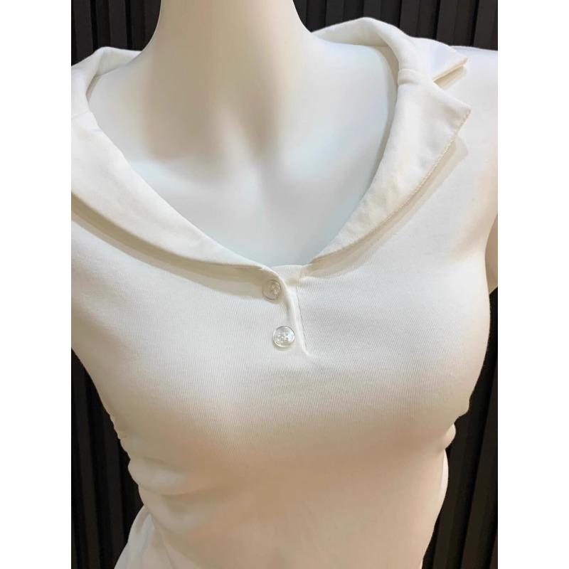 

Women s Collared V-Neck Short Sleeve Slim T-Shirt Waist Cinched Casual Office Top S білий