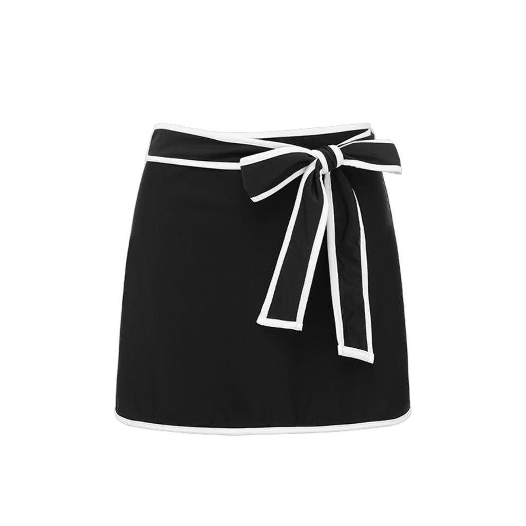 1011 European and American Swimwear New Black and White Color Matching Sweet Girl Bow One-piece Swimsuit Women's Popular Black Skirt