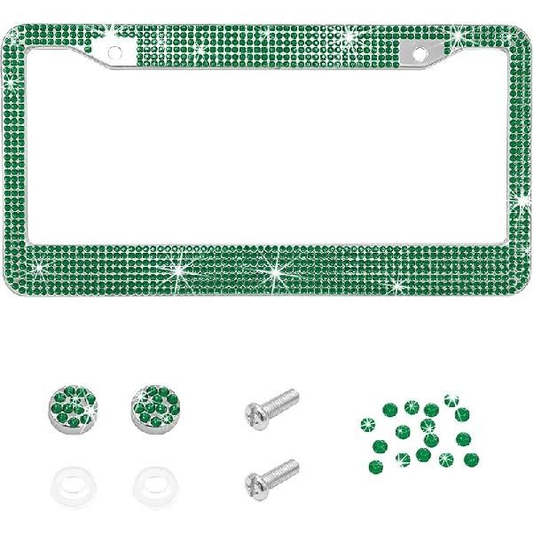 Bling Car License Plate Frame, 2 Holes Stainless Steel Sparkly Auto Tag Cover with Screws Caps, Bedazzled Rhinestone Licence Plate Holder Vehicle