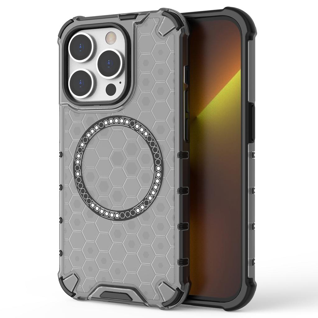 For iPhone 14 Pro Magnetic Phone Case Honeycomb Design TPU+PC Back Cover