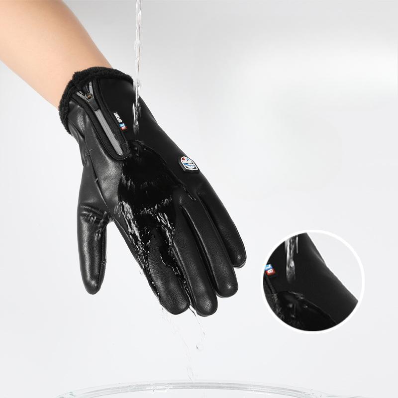 Cycling Gloves Men's Winter Plus Velvet Warm Touch Screen Korean Version of Cycling Waterproof Windproof Sports Outdoor Gloves PU
