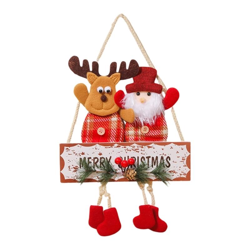Festival Double Face Santa And Reindeers Hanging Decoration Outdoor Christmas Decorations