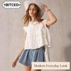 BITCED Damen Mode Lässig Kurzarm Rundhals Blusen & Hemden