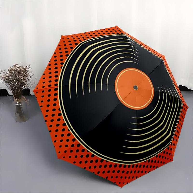 1pc Vinyl Record Automatic Folding Umbrella, 8-Rib Sturdy Canopy, Portable Travel Umbrella for Outdoor Use,090