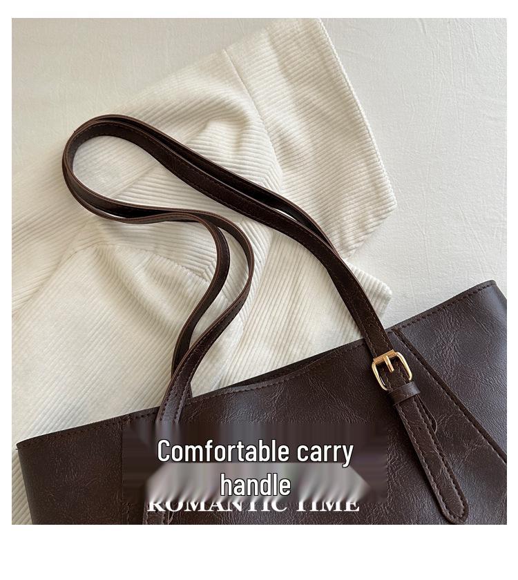 2025 Retro Korean Style Chic Large Capacity Solid Color Womens Shoulder Tote Bag