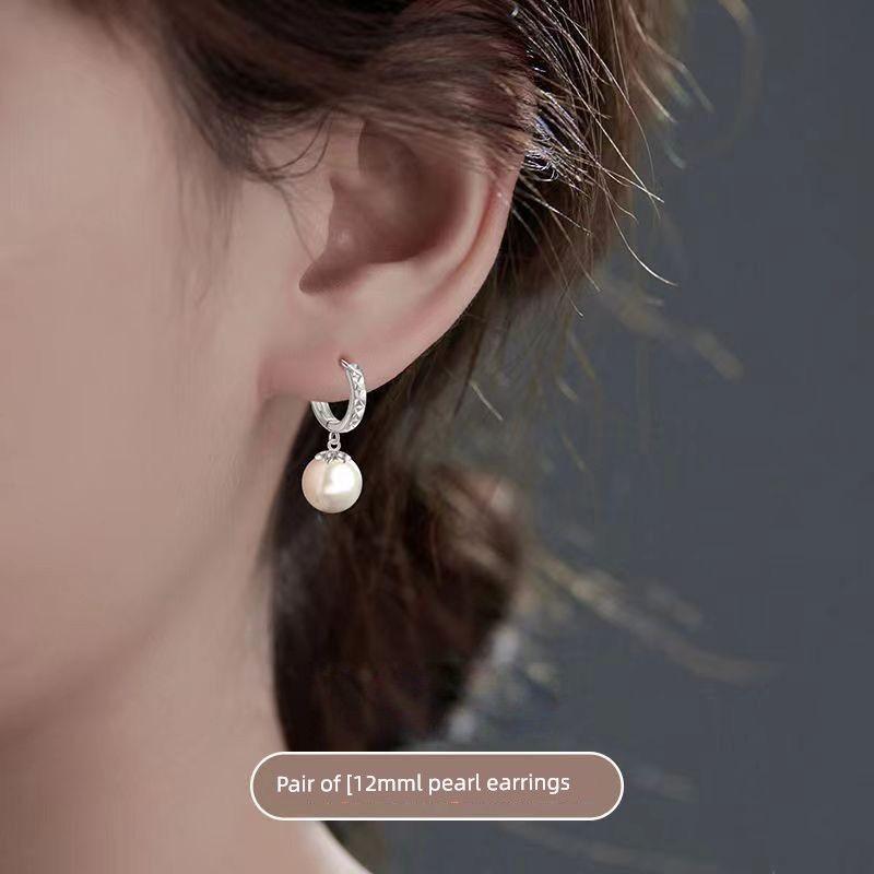 

Genuine Goods 999 Sterling Silver Starry Pearl Earrings Earrings Perfect Circle Ear Clip Ear Studs Anti-Allergy All-Match Earrings Women Star earrings + [12mm White Pearl] medium pair
