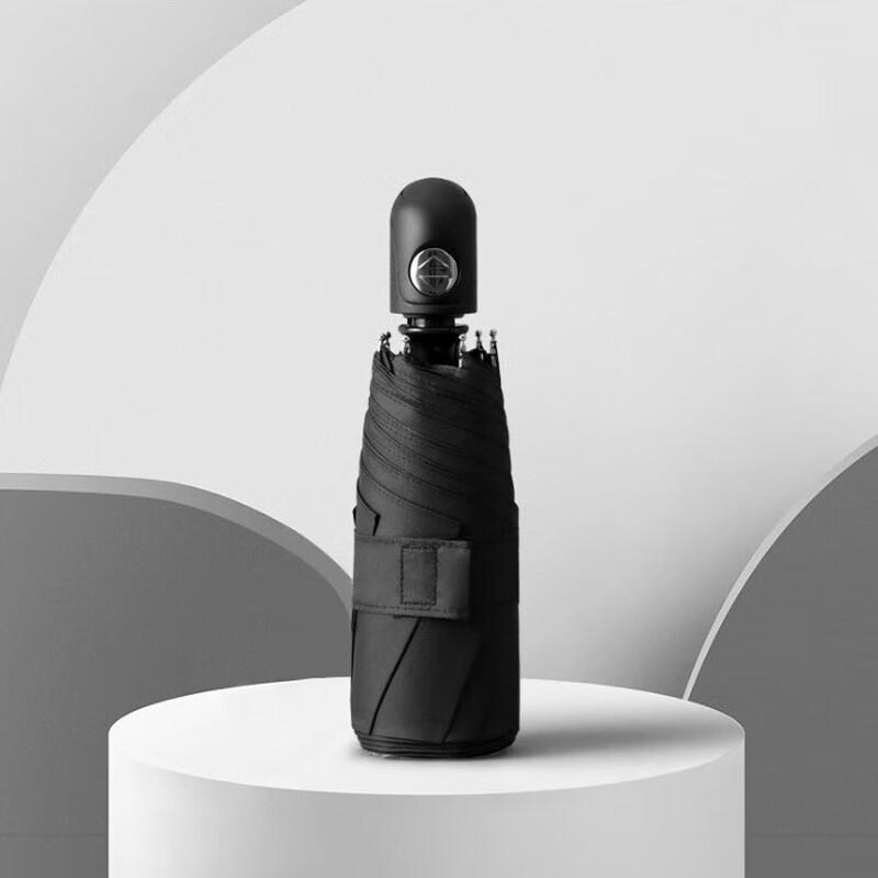Pu Lian Automatic Black Vinyl Compact Umbrella