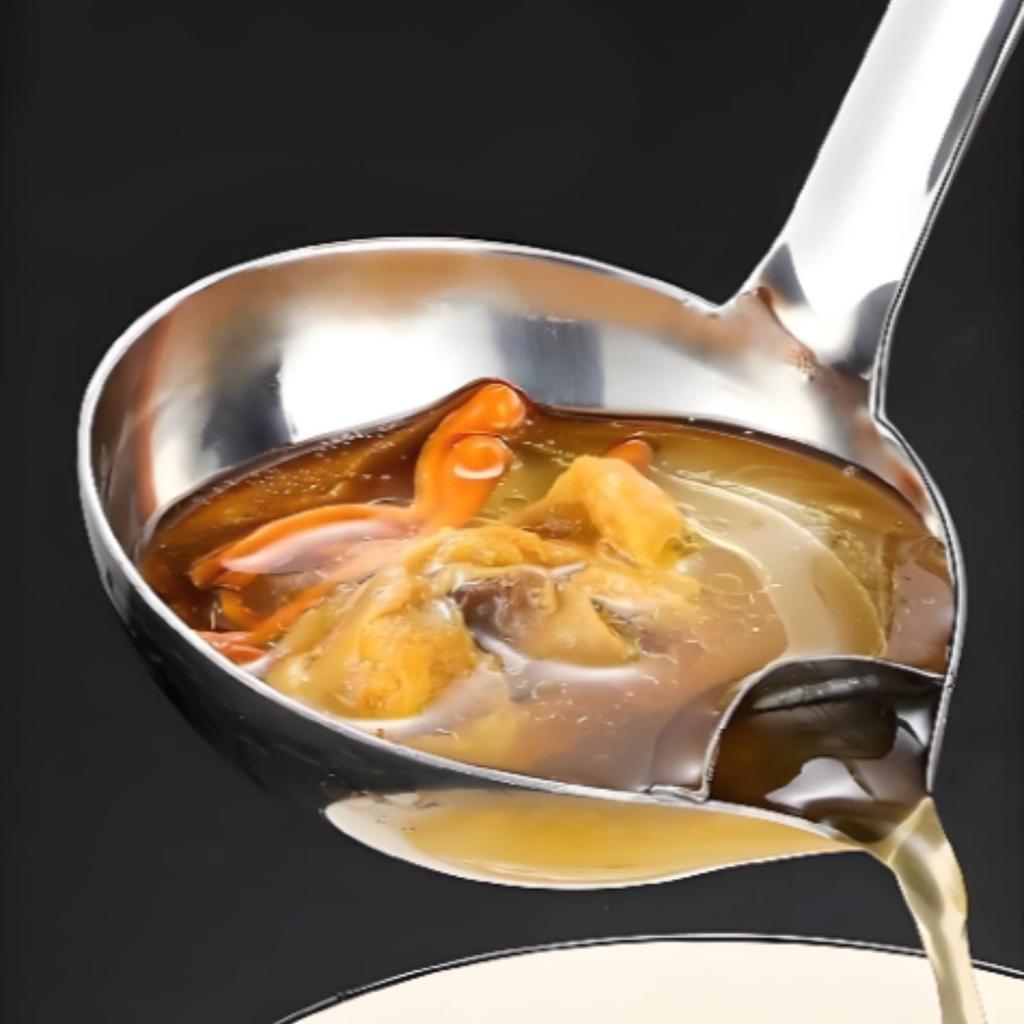 Long Handle Warm Pot Ladle 304 Stainless Steel Oil Separator Ladle Unwanted Oil Skimmer Spoon Heat Insulating Kitchen Utensil