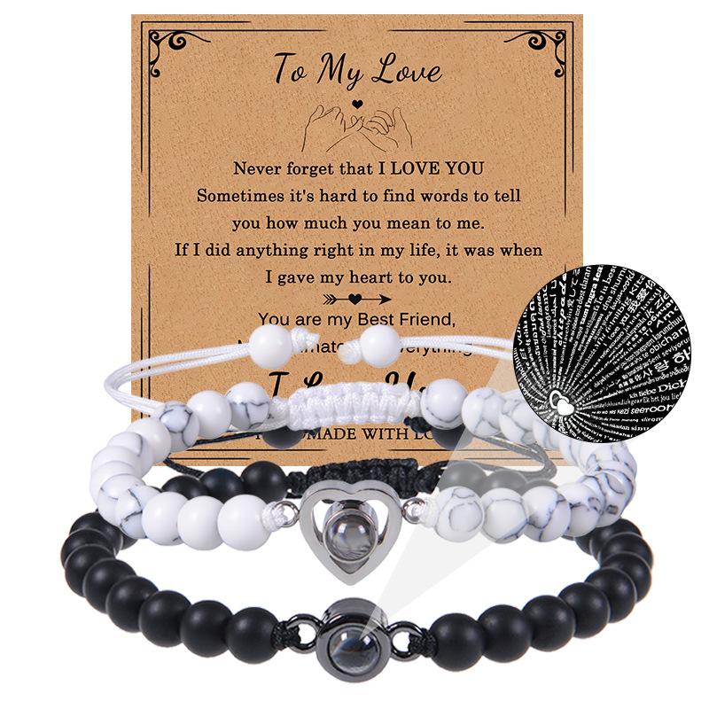 JYL TS Bracelet Custom Photo  Faceted Beads Preserves Memories & Love White turquoise frosted