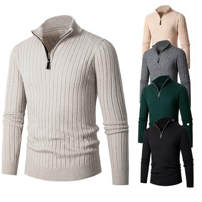 Autumn And Winter New British Men'S Long-Sleeved Vertical Strip Semi-Turtleneck Zipper Bottomed Knitted Sweater Men'S Sweater Men'S