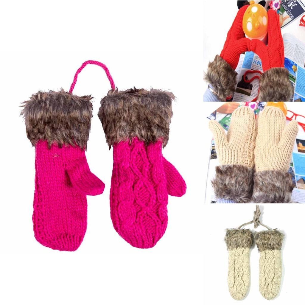 Damen Mädchen Warme Cartoon-Handschuhe Niedliche Gestrickte Winterfäustlinge mit Kuscheligem Komfort