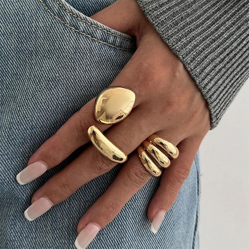 3pcs/set Exaggerated Metal Rings Design Sense Exquisite Women Men Y2k Geometric Gold Silver Color Knuckle Joint Ring Set Jewelry