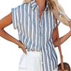 Spring Summer Blouses Lapel Short Sleeve Striped Shirt Women's Loose Single Breasted Shirts