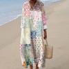 Women's Casual Fashion V-Neck Long Sleeve Floral Print Maxi Dress